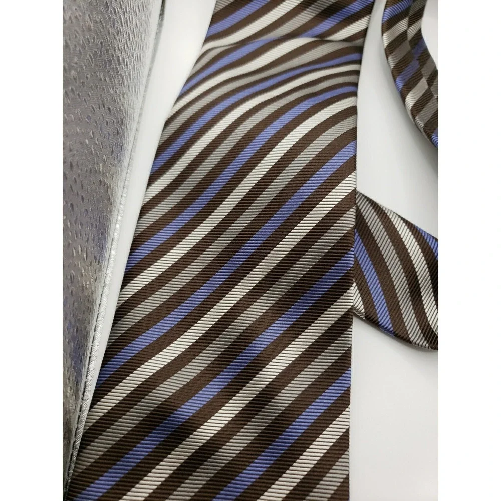 Giorgio Armani Mens Silk Tie Black Blue White Grey Striped Luxury Necktie Italy